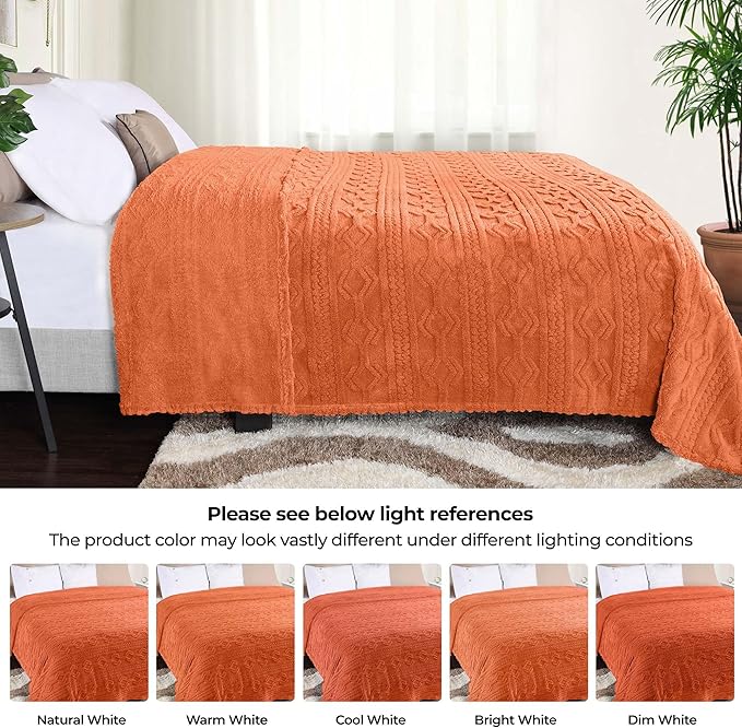 Superior Fleece Boho Jacquard Blanket, Decorative Blankets for Bedroom, Sofa, Fuzzy, Plush, Fluffy, Soft, Cute Room Decor, Beautiful Cover, Comfort Essentials, Arctic Collection, Twin, Dusty Orange