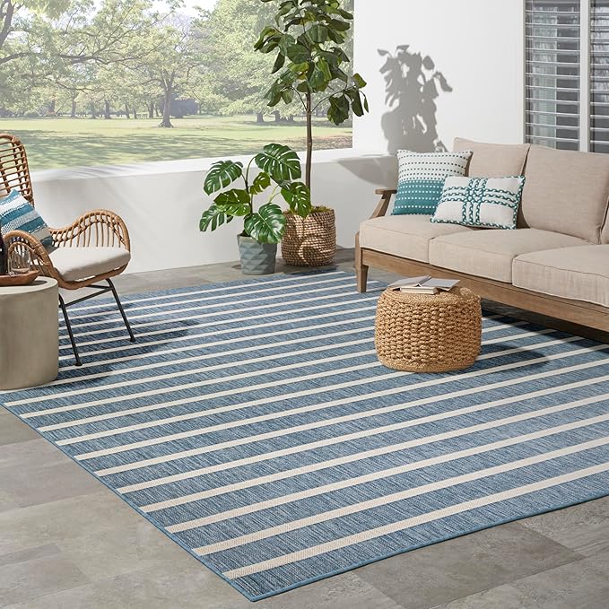 Nourison Home Positano Navy Ivory 8' x 10' Area Rug - Easy Clean, Non Shedding, Bed Room, Living Room, Dining Room, Kitchen (8' x 10')
