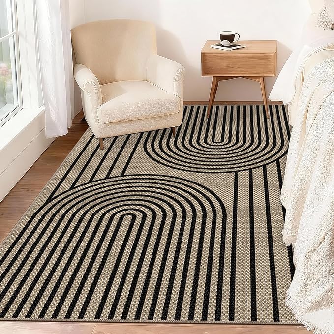 Outdoor Rug Easy Jute Rug 3x5 Entryway Porch Area Rug Indoor Foyer Outdoor Patio Door Mat Washable Non-Slip Low Pile Black Rainbow Throw Carpet for Living Room Kitchen Bedroom Balcony Floor Mats