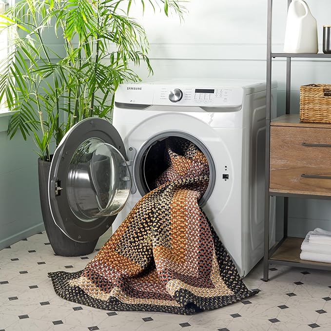 SAFAVIEH Washable Rug Outdoor Braided Collection - 4' x 6', Multi, Handmade & Reversible, Non-Shedding & Easy to Clean, Ideal for Patio, Backyard, Mudroom (BRD308A)