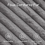 HIGOGOGO Round Stuffed Pouf Ottoman, Stripe Faux Fur Poufs with Foam Chunk Filling, Furry and Fluffy Pouf Foot Stool Storage Ottoman, 26 X 18 Floor Poufs Foot Rest for Living Room, Grey