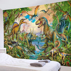LB Dinosaur Tapestry for Kids Bedroom Cute Animal Wall Hanging Ancient Dino Backdrop for Boys Girls Birthday Background Cartoon Tropical Forest Art Poster for Living Room Dorm Wall Decor,78x60 Inch