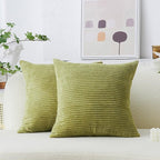 Home Brilliant Spring Pillow Covers Corduroy 16x16 Throw Pillows for Couch Striped Velvet Cushion Covers for Bed Decor, Set of 2, 16 x 16 Inch, Grass Green