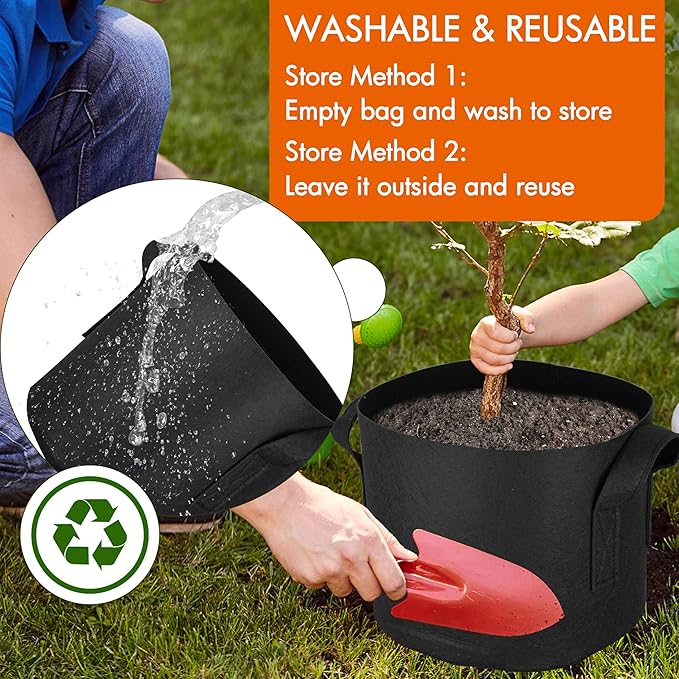 Gardzen 10-Pack 7 Gallon Grow Bags, 300G Thickened Fabric Grow Bags with Handles, Heavy Duty Aeration Plant Grow Bags