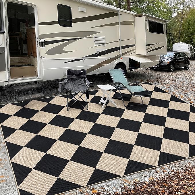GarveeHome Easy Jute 8x10 Area Rugs for Living Room Checkered Rugs Machine Washable Non-Slip Backing Indoor Outdoor Carpets for Farmhouse Dining Room Nursery Patio Black