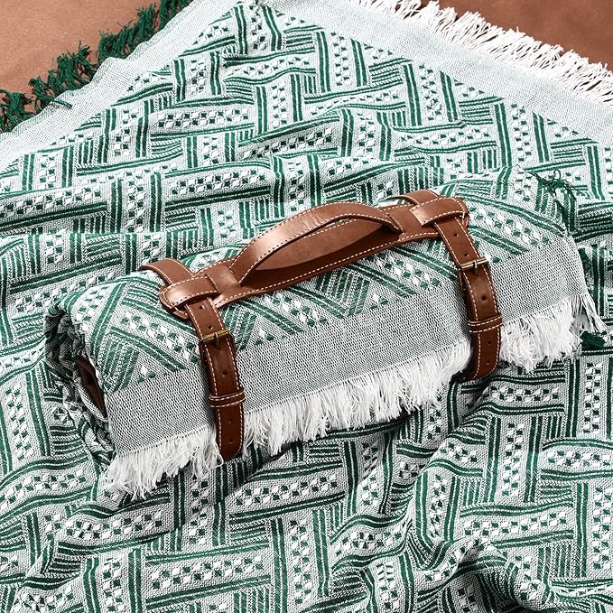 VitalCozy Waterproof Picnic Blankets 71×71 inch Outdoor Blanket Foldable 2 in 1 Double Layer Sandproof Beach Mat with Carry Strap for Camping Lawn Park Beach Grass(Green)