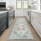 GENIMO 2x4 Runner Rugs for Hallway, Machine Washable Non Slip Vintage Rugs, Low Pile Lightweight Soft Print Rug for enrtyway, Corridor, Home Office, Kitchen, Cyan