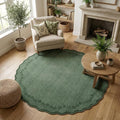 GarveeHome Round Area Rugs 6ft for Bedroom, Solid Dark Green Washable Circle Rug Soft Non Slip Floral Print Floor Mat Leaves Carpet Indoor Thin Rug for Living Room Dining Room Playroom Nursery