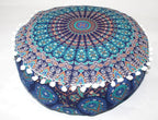 INDIAN CRAFT CASTLE ICC Mandala Barmeri Large Floor Pillow Cover Cushion Meditation Seating Ottoman Throw Cover Hippie Decorative Zipped Bohemian Pouf Ottoman Cases Blue Peacock 18" Round