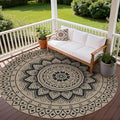 Outdoor Round Rug 8ft, Easy Jute Rug Washable Indoor Outdoor Patio Rug, Non Slip Round Area Rug Farmhouse Front Door Mat,Boho Lightweight Carpet for Backyard Patio Entry (Black,8 Ft)