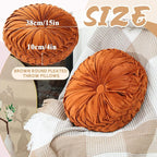 Round Throw Pillows Decorative Pleated Throw Pillows 15'' Diameter Accent Pumpkin Boho Chair Cushion for Couch Sofa Home Decoration(Burnt Orange,1 Pcs)