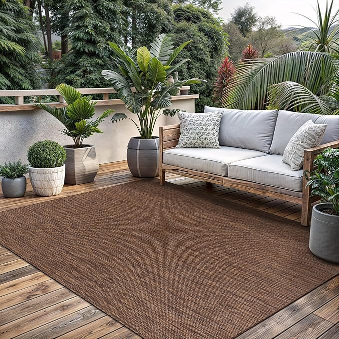 Washable Indoor Outdoor Rug 9x12 Weather Resistant Area Rugs Modern Solid for Porch Deck Balcony Backyard Patio Outside Carpet (9 X 12 Gold Brown)