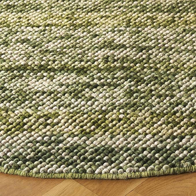 SAFAVIEH Natura Collection Area Rug - 6' Round, Green & Ivory, Handmade Wool Blend, Textured Design, Ideal for Living Room, Bedroom, Dining Space (NAT425Y)