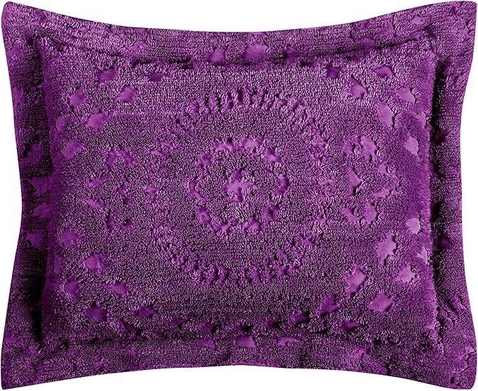 Better Trends Rio Collection is Super Soft and Light Weight in Floral Design 100% Cotton Tufted Unique Luxurious Machine Washable Tumble Dry, Standard Sham, Plum