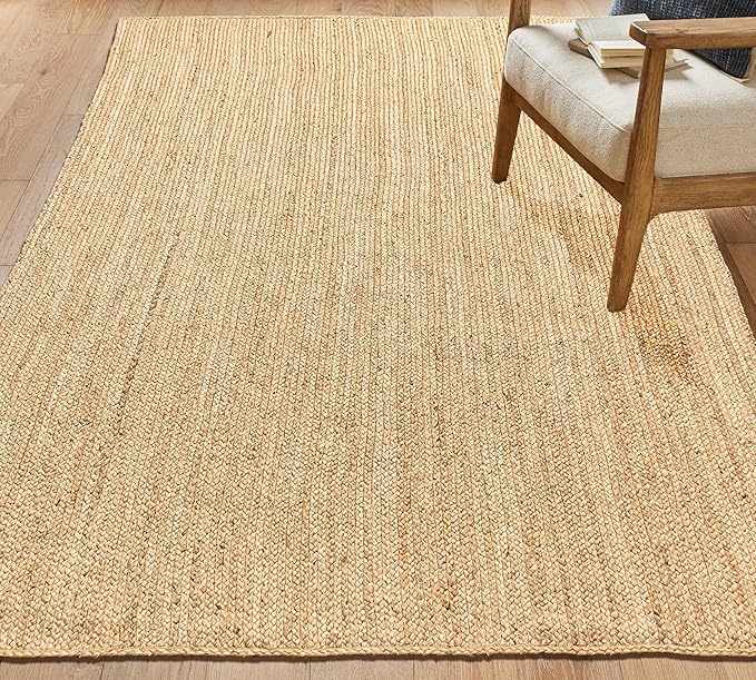 Chardin home Hand Woven Natural Jute Braided Area Rug – 6x9 Feet Rectangle | Vintage Boho Reversible Rug for Living Room, Bedroom, Dining Area, Entryway | Farmhouse Natural Fiber Floor Covering