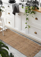 Hand Woven Chunky Jute Runner Rug 2x5 Feet Natural, Reversible Boho Neutral Decorative Indoor Outdoor Patio Rugs for Living Room, Bedroom, Hallway | Farmhouse Rustic Throw Runners Mat for Office Space