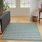 Nourison Home Positano Aqua Ivory 6' x 9' Area Rug - Easy Clean, Non Shedding, Bed Room, Living Room, Dining Room, Kitchen (6' x 9')