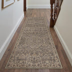HUGEAR 2'6''x8 Runner Rug Machine Washable Retro Brown Hallway Area Rug Indoor Vintage Rugs Floral Low Pile Carpet Soft Throw Rugs Bedroom Living Room Office Dining Kitchen Laundry Non Slip