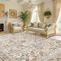 Vintage Moss Green 8x10 Washable Area Rugs for Living Room - Soft Floral Rug for Bedroom, Dining Room, Light Brown Taupe Low Pile Stain Resistant Bird Floral Bird Carpet