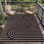 Tangsoo Easy Jute 4x6 Washable Rug for Outdoor Patio,Non-Slip Black Area Rug Thin Indoor Outdoor Carpet,Boho Farmhouse Throw Mat for Front Porch Bedroom Foyer