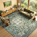 Lessymo Washable 8×10 Green Area Rugs for Living Room, Soft Vintage Boho Rug Non-Slip for Bedroom Dining Room Kitchen, Large Distressed Retro Carpet Stain Resistant for Home Indoor Nursery Office