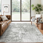 6x9 Abstract Area Rugs for Living Room 6 x 9 Washable Non Slip Low Pile Gray Rugs for Bedroom Dining Room Foldable Thin Gray White