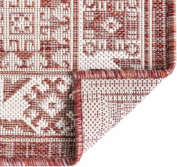 Rugs.com Outdoor Aztec Collection Rug – 3' x 5' Rust Red Flatweave Rug Perfect for Living Rooms, Large Dining Rooms, Open Floorplans
