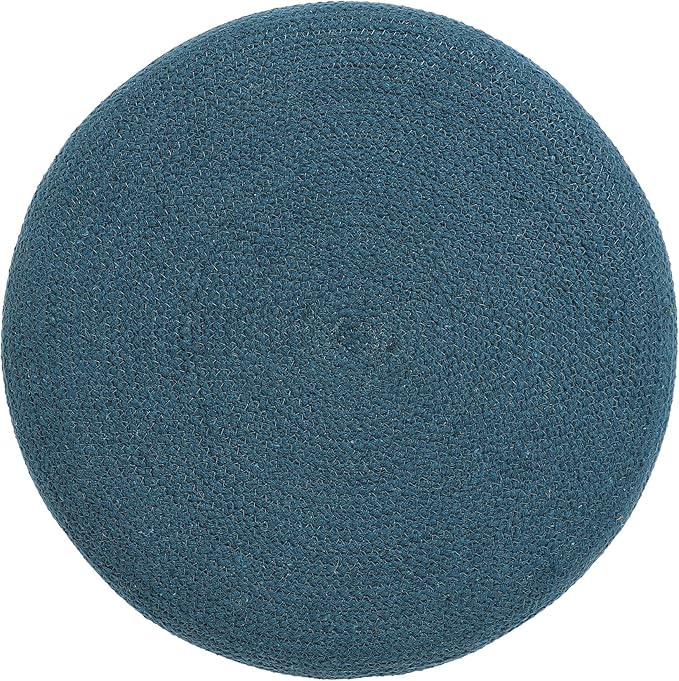 · REDEARTH · Cylindrical Pouf Foot Stool Ottoman - Jute Braided Pouffe Poof Accent Sitting Footrest for Living Room, Bedroom, Nursery, Patio, Lounge & Other Rooms (Teal Natural, 18"X18"X14")