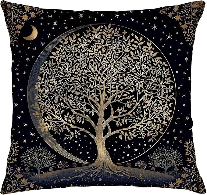Dark Vintage William Morris Night Moon Forest Decor Pillow Covers 18x18,Black Forest Decor,Dark Dcademia Floral Decorative Throw Pillow Covers for Home Bedroom Living Room