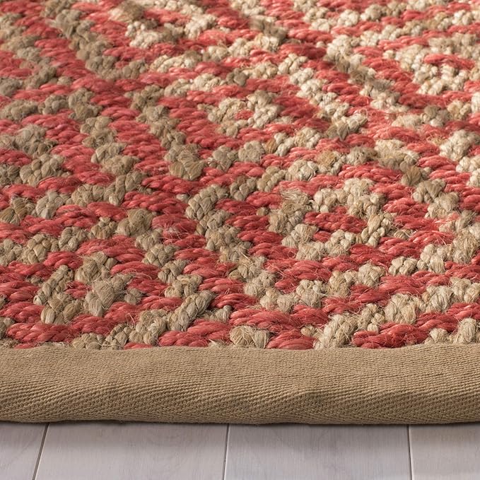 SAFAVIEH Natural Fiber Collection 6' Round Fuchsia NF266G Handmade Boho Diamond Tassel Jute Area Rug