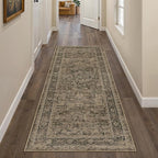 Hallway Runner Rug 2x5 Washable Brown Vintage Distressed Runner Oriental Soft Thin Indoor Carpet Non Slip Low Pile Throw Rug for Kitchen Bedroom Laundry Bedside Entryway