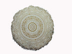 CRAFT KALA Mandala Floor Pillow Cushion Cover Seating Throw Cover Hippie Decorative Bohemian Ottoman Poufs Pom Pom Pillow Cases Boho Indian Cotton Living Room Home Décor 24" Round White Gold Ombre