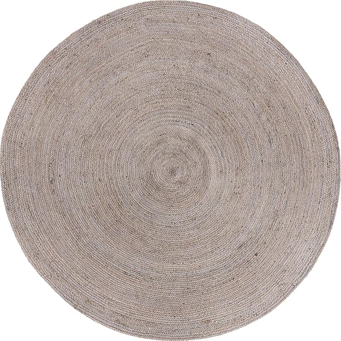 Unique Loom Braided Jute Collection Area Rug - Dhaka (8' Round, Gray)