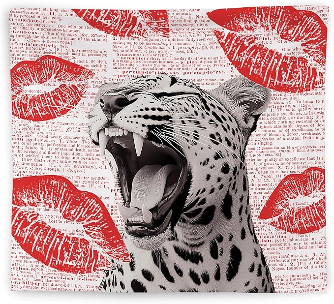 WNAGT Retro Trendy Leopard Tapestry Wall Hanging, Cheetah Leopard Room Decor, Vintage Funky Cheetah Print Lips Wall Blanket Decor for Girls Bedroom Dorm Apartment Home, 50x60 Inch(Red)
