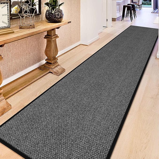 GOYLSER 17ft Extra Long Jute Runner Rugs for Hallways, Rubber Backed Hall Floor Mat Non Slip, Absorbent Entry Way Runner Rugs Indoor, Black