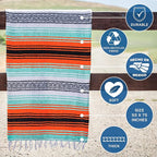 Benevolence LA Authentic Handwoven Mexican Blanket | Yoga Blankets, Outdoor, Picnic, Beach, Camping | Equestrian Saddle | Serape 50x70 inches - Bright Mandarin, Pack of 1