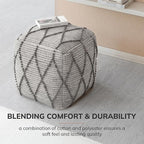 Anji Mountain Pouf Ottoman Foot Rest, Handmade Ottoman Pouf, Comfortable Foot Stool, Decorative Floor Seating for Living Room Decor, Bedroom & Home Décor Accent - Warm Gray