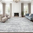 10x14 Area Rugs for Living Room, Non Slip Machine Washable Vintage Rugs, Low Pile Lightweight Large Rug for Bedroom, Dining Room, Home Office Grey
