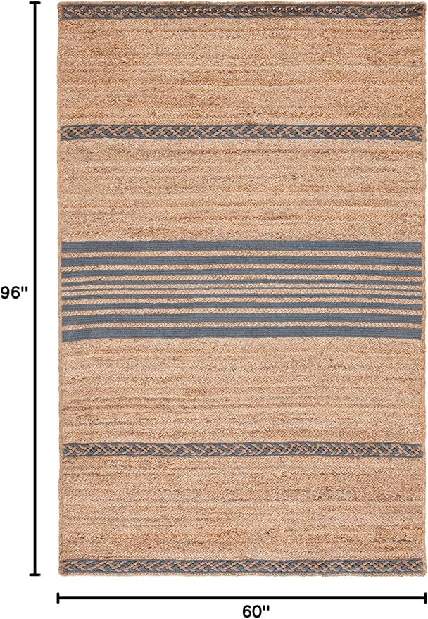 SAFAVIEH Natural Fiber Collection Area Rug - 5' x 8', Natural & Grey, Handmade Stripe Boho Farmhouse Rustic Braided Jute, Ideal for High Traffic Areas in Living Room, Bedroom (NFB262F)