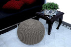 FRELISH DECOR Round Pouf Ottoman Hand Knitted 100% Cotton Pouf - Foot Stool - Knitted Bean Bag - Floor Chair for Living Room Bedroom - Foot Rest for Couch (20 Diameter x 14 Height) - Beige