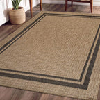 Beverly Rug Easy Jute Bordered Rug 9x12 Washable Large Indoor Outdoor Area Rugs for Living Dining Room Patio Office Stain Resistant Non Shedding Casual Indoor Outside Carpet 9 x 12 Natural