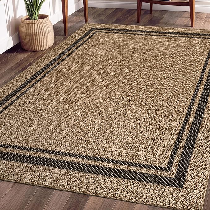Beverly Rug Easy Jute Bordered Rug 4x6 Washable Durable Indoor Outdoor Area Rugs for Living Dining Room Patio Office Stain Resistant Non Shedding Casual Indoor Outside Carpet 4 x 6 Natural