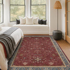 5x7 Boho Dark Red Rug for Living Room - Vintage Oriental Revival Low-Pile Carpet for Bedroom, Dining Table, Home Office, Machine Washable Area Rug Non-Slip with Rubber Back