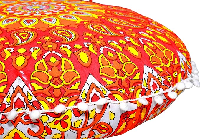 Large Round seat Floor Cushion Chair Ottoman Cover Pouf Pillow Meditation Floor Cushions for Adults Seating pouffe Ottoman Throw Covers Craft Room Furniture for Sitting Cover 22 Inches (Orange)