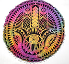 CRAFT KALA Large Round Bohemian Floor Pillow Pouf Cover Mandala Meditation Room Pillow Cover for Adults Boho Seating Poufs Cushion Cover for Kids Playroom Multi Hamsa 32" Round