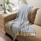 DII Modern Zig Zag Throw Blanket Woven Cotton, Hand-Knotted 2.5" Fringe, 50x60, French Blue