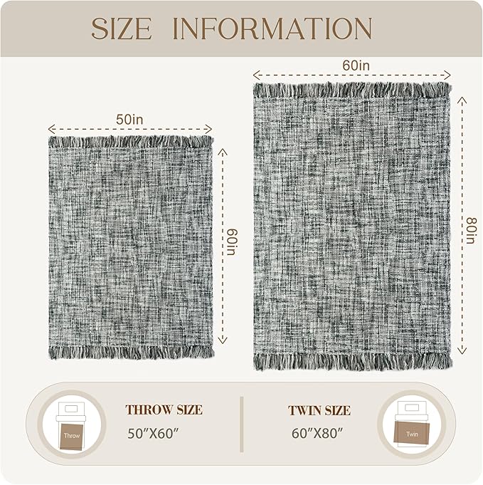 Multi-Color Grey Cable Woven Throw Blanket for Couch,50"X60" Boho Style Textured Blankets for Home Decor,Super Soft Warm Cozy Chunky Blanket with Decorative Tassels for Bed and Sofa