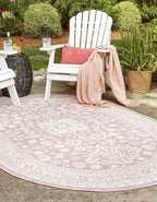 Rugs.com Outdoor Aztec Collection Rug – 3' x 5' Oval Pink Flatweave Rug Perfect for Living Rooms, Large Dining Rooms, Open Floorplans