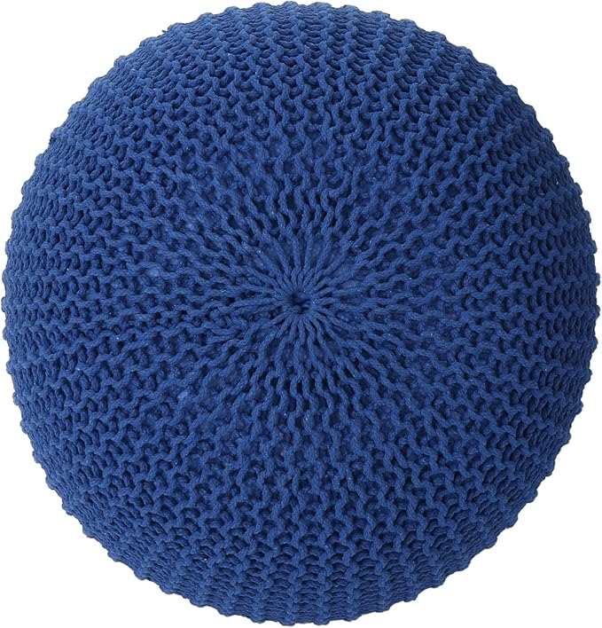 Christopher Knight Home Belle Knitted Cotton Pouf, Navy