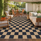 Lahome Colette Checkered Easy Jute 8x10 Rug, Washable Rugs for Living Room Office, Farmhouse Neutral Non Slip Non Shedding Stain Resistance Indoor Outdoor Carpet for Balcony Patio Classroom